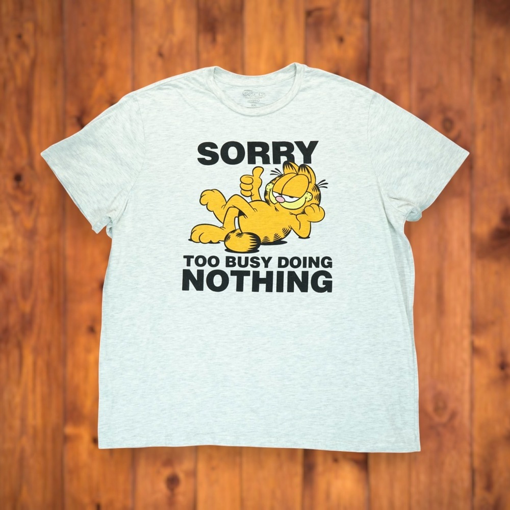 Garfield Sorry Too Busy Doing Nothing T-shirt  Adult Short Sleeve Graphic ‎ XXL
